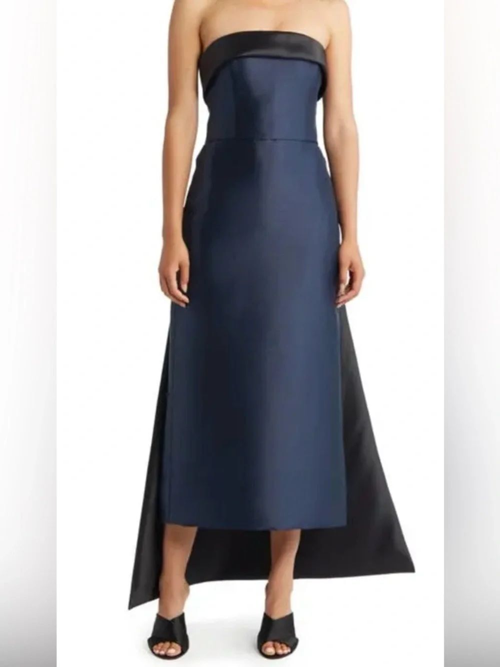 AMSALE Strapless Watteau Gown Navy Black NEW WITH TAG Size 4